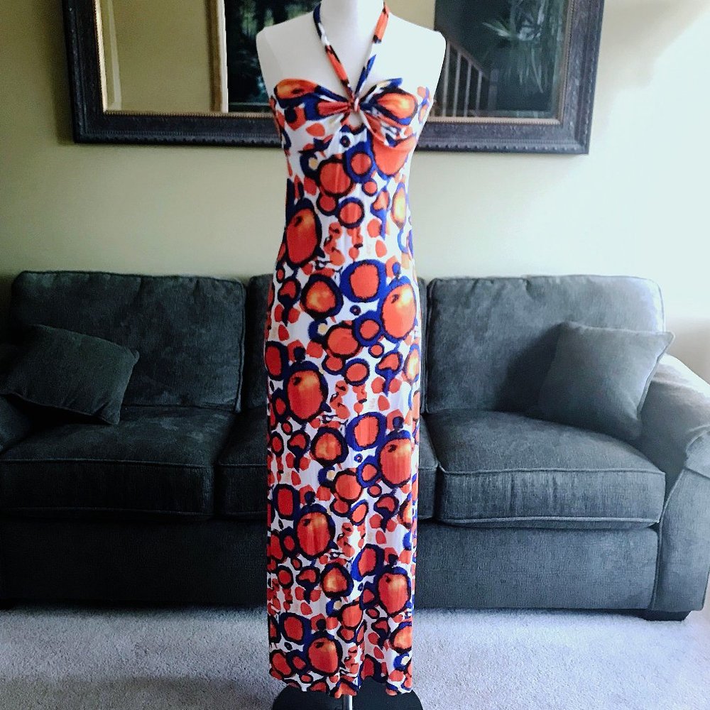 Orange and blue circle maxi dress - worn only 1x!